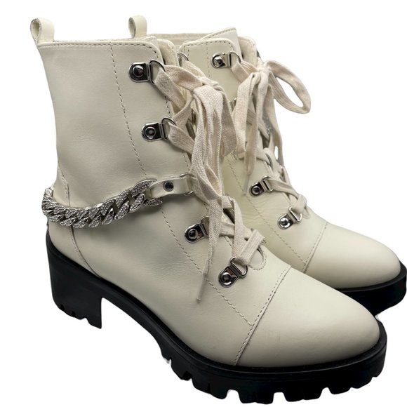 Karl Lagerfeld Shoes - Karl Lagerfeld White Leather Combat Boots With Sparkle Accents. size 6.5